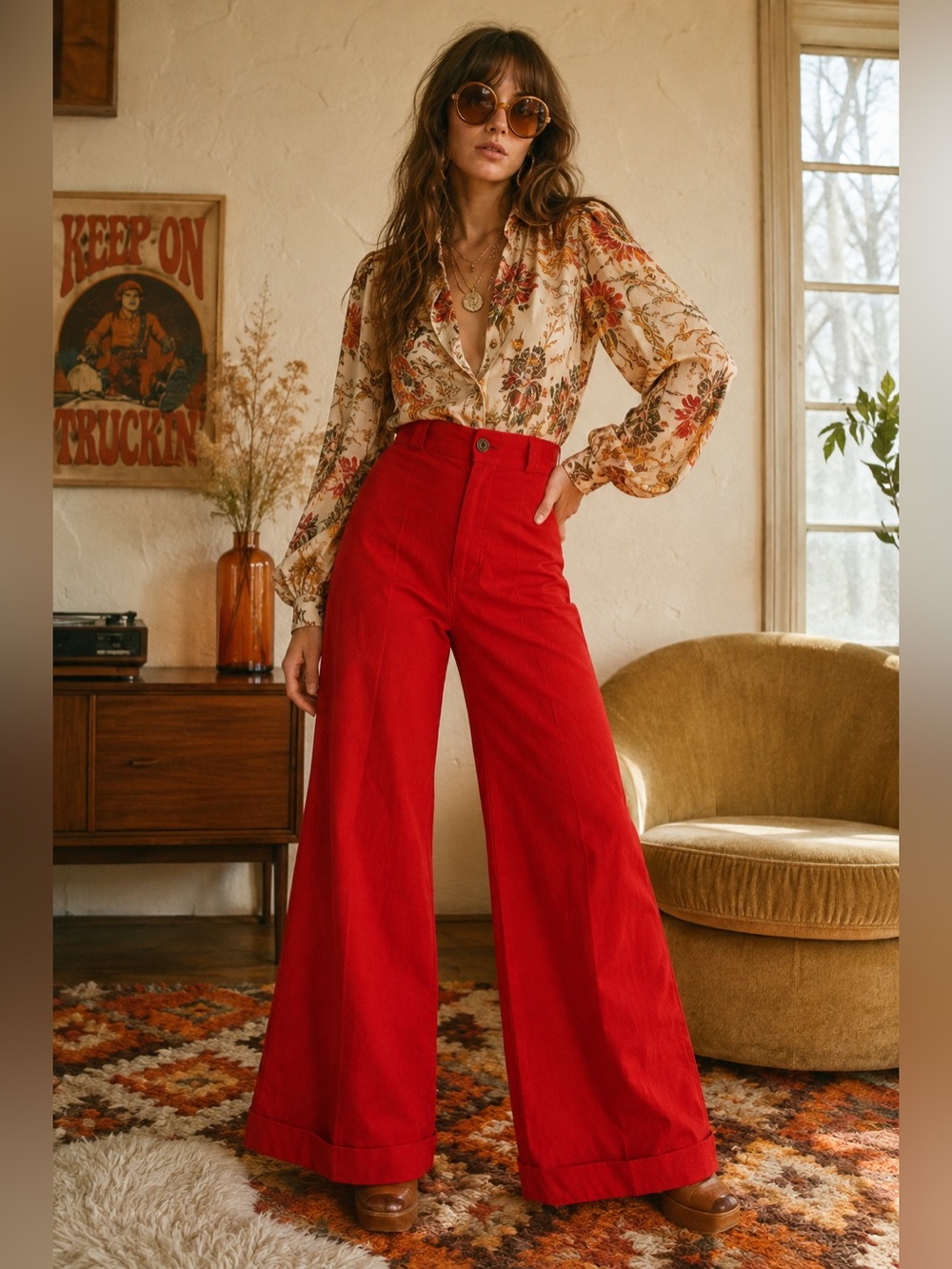 Vintage 70s Ginger Tree Girl Town Red High Rise Wide Leg Wool Pants 9/12 Retro